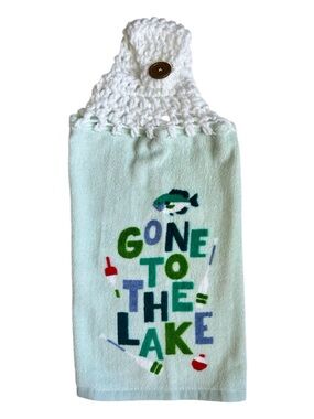 Hand Crafted Crocheted Top Hanging Hand Towel Gone to the Lake Theme